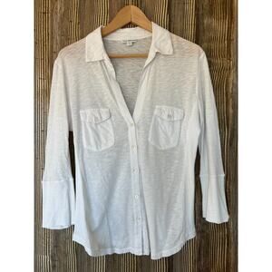 Standard James Perse‎ Sheer Button Up Shirt Sz 3/L Ribbed Sides Minimalist White